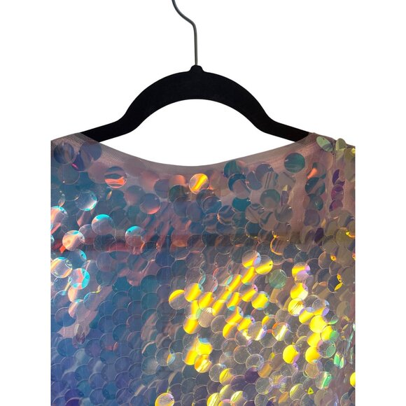 NWT Choosy Small holographic Sequin Embellished Pink Short Sleeve Oversized Top - Picture 5 of 9